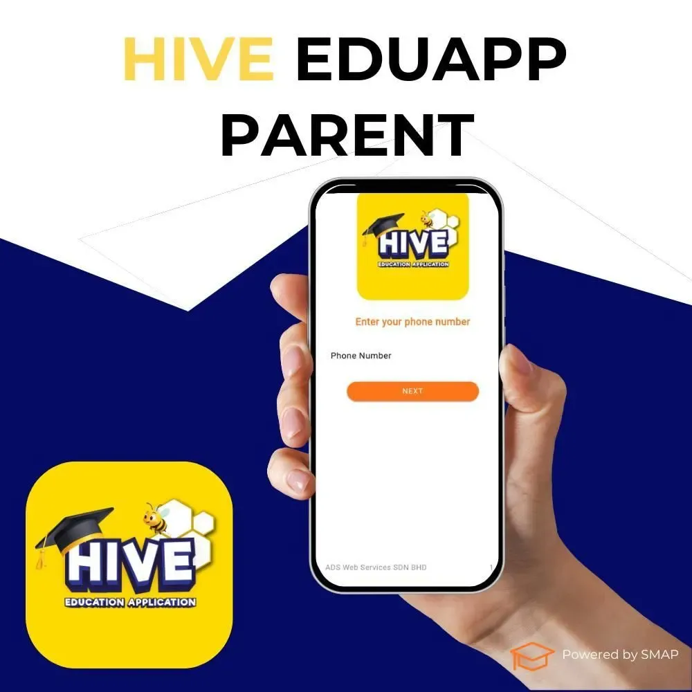HIVE EduApp Parent login screen for KinderHive parents on a mobile phone