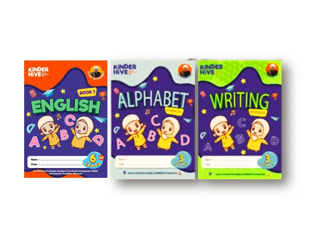 KinderHive preschool workbooks for English, alphabet, and writing